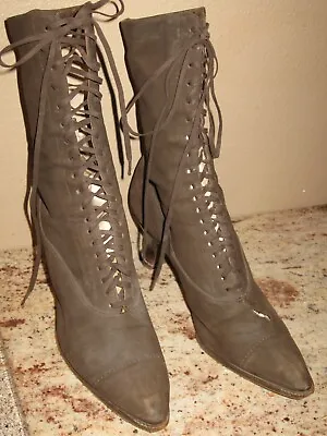 Antique Victorian Edwardian Brown Suede Leather High Top Lace-up Boots C 1900's • $49.99