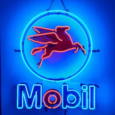 Mobil Gas Oil Neon Sign 24 X20  With HD Printing Wall Decor Artwork Gift • $220