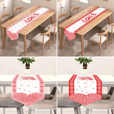 1PC Heart Print Table Flag Valentines Day Polyester Table Runner Party Decor New • £4.79
