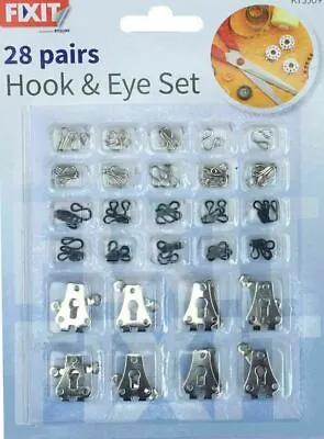 £3.99 • Buy 28pc Set Silver/Black Hook And Eye Fasteners For Fur Dress/Skirt Bra Sewing New