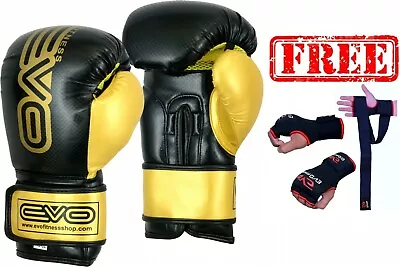 EVO MAYA Leather Boxing Gloves Sparring MMA GEL Training Fighting Wraps UFC • £18.99