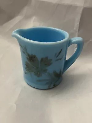 Vintage Opaque Turquoise Blue Milk Glass Creamer. Hand-painted • $8