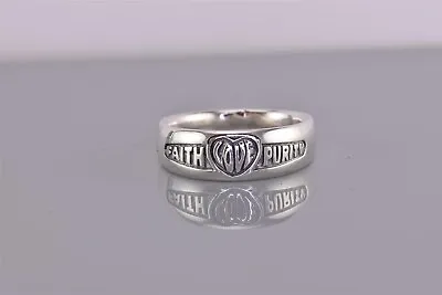 JNR Sterling Silver Carved FAITH LOVE PURITY Heart Band Ring 925 Sz: 11 • $25.50