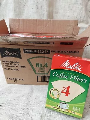 New Melitta Cone Coffee Filters Natural Brown #4 100 Count Pack Of 6 • $19.95