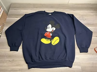 Vintage Mickey Mouse Disney Crewneck Sweatshirt Oversized Graphic Size 2XL Blue • $34.99