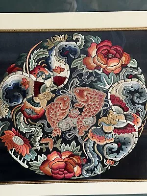 Framed Vintage Chinese Silk Embroidery Tapestry Koi Fish • $425