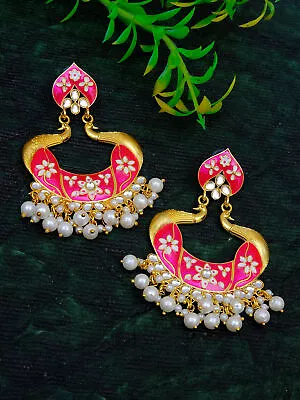 Indian Traditional  Earrings Meenakari Trendy Jewelry Pink Peacock Set For Women • $12.99