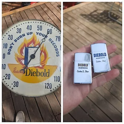 Vintage Diebold Safe Advertising Lot Zippos Thermometer Pam Clock Co Canton OH • $399