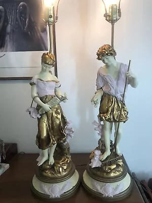 L & F  Pair Of Figural Lamps France Signed • $450