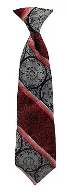 Quik Clip On Tie 4  Wide  Bold Print Black Red & Gray Vintage • $12