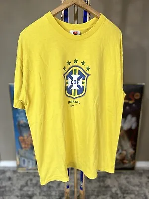 $21.88 • Buy Vintage Nike Brasil Brazil Football Soccer Yellow T-Shirt CBF Ronaldinho Mens XL