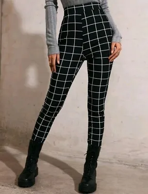 Women's Pants Grid Print Women's Leggings Casual High Waist Size L UK12/14   • £12.49