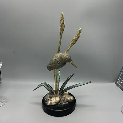 Andrea By Sadek Brass Bird On Reed Bird Figurine Metal Large EUC 14” Tall • $74