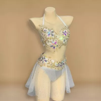 New Rhinestone Beaded Nightclub Stage Dance Costume Performance Belly Dance Set • £329.87