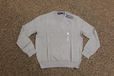 New Polo Ralph Lauren Men's Pima Cotton V-Neck Knit Sweater GRAY - Medium • $29.95