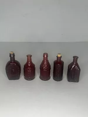 Miniature Wheaton Glass Bottle Lot 5 Red • $19.99