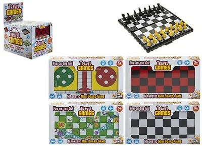 TRAVEL BOARD GAMES MAGNETIC WITH 4 TYPES: DRAUGHTS LUDO SNAKES AND LADDER CHESS • £2.99