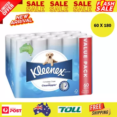 $49.20 • Buy 60 X Kleenex Toilet Paper Tissue Rolls Soft 180 Sheets Roll Wipes Clean Papers