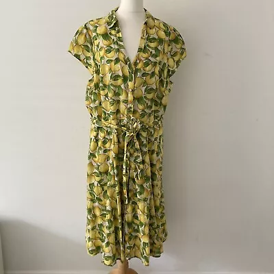 Tu Lemons Shirt Dress Size 20 Yellow Sainsburys Summer 50s Pin Up Full Skirt • £34.99