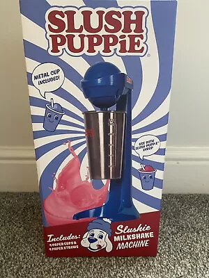 BRAND NEW In BOX Blue SLUSH PUPPIE MILKSHAKE MAKER MACHINE CUPS & STRAWS • £19.99