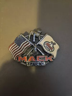 VINTAGE MACK Trucks #1982 Enamel Belt Buckle Mack Bulldog USA Flag  • $35
