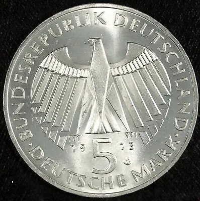 1973  G  Silver German 5 Deutsche Mark  ☆☆ Frankfort Nat'l Assembly 506 • $14.88