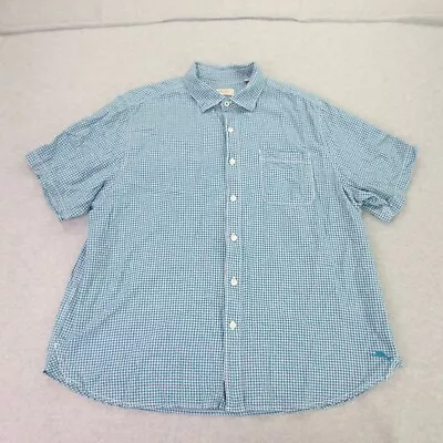 Tommy Bahama Shirt Mens XL Blue Pink Button Up Short Sleeve Linen Blend Light • $19.54