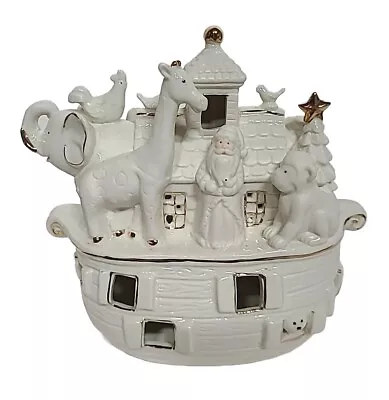 JCPENNY Noahs Ark Santa Animals Ceramic Bisque Ivory W/ Gold Night Light • $26