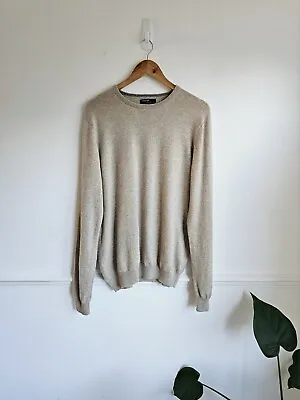 Men's Sweater M&S 100% Pure Cashmere Jumper Knit Size L 12 Natural Beige • £34.90