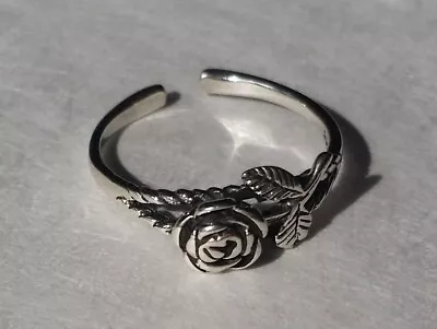 Sterling Silver 925 Toe Ring Rose Flower With Leaves Design Adjustable • $6.95