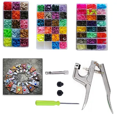 Multicolor Plastic T3 T5 Resin Snaps Buttons Fasteners + Pliers Tool For Clothes • £15.49