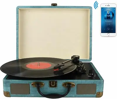 Record Player Vintage 3-Speed Bluetooth Vinyl Turntable Belt Driven Suitcase • $69.99