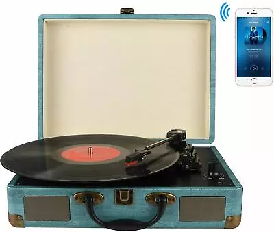 Suitcase Record Player Vinyl Turntable With Built-in Bluetooth Receiver 3 Speed  • $45.99