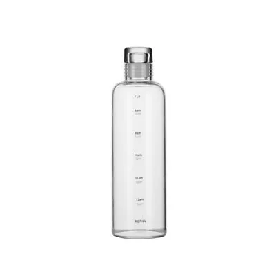 £7.79 • Buy Motivational Glass Water Bottle With Time Marker & Leakproof Design Clear ~
