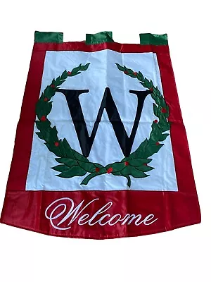 Welcome Monogram  W  Holly Wreath Double Side Embroidered House Flag 28 X 40  • $24.99