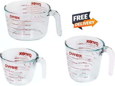 3 Piece Measuring Cup Set Includes 1 2 And 4 Tempered Glass Liquid  Cups Dis • $32.90