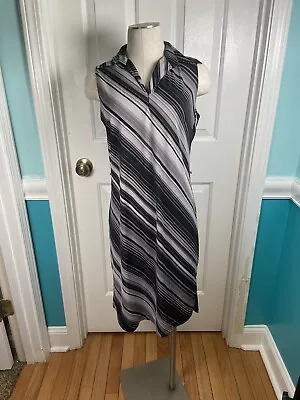 Vintage Express Women's Black White Striped Sleeveless Collared Dress Size 7/8 • $14.25