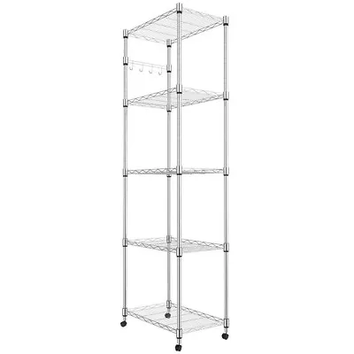 5 Tier Steel Wire Shelving Unit Chrome Shelves For Kitchen Living Room W/4 Wheel • £49.99