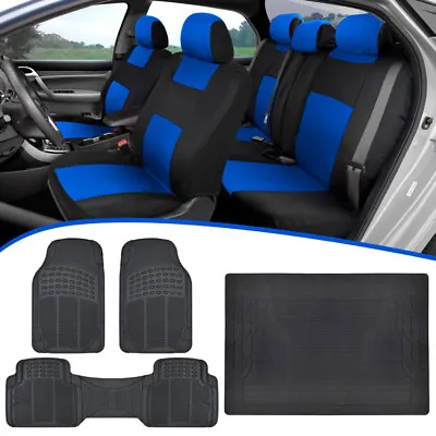 Universal Car Seat Covers All Weather Mats W/ Runner Cargo Liner - Blue/Black • $65.90