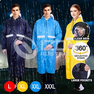 Womens Mens Waterproof Raincoat Long Trench Unisex Rain Coat Jacket Adult Hiking • $18.90