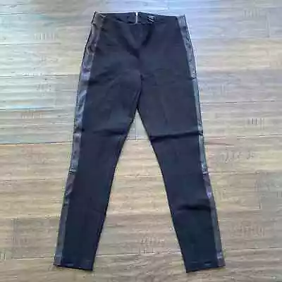 J CREW Black Leather Tuxedo Stripe Pixie Pant Size 6 • $50