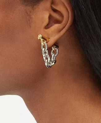 £5.99 • Buy ZARA Gold Silver Back Front Piercing Through Chain Link Double Sided Earrings