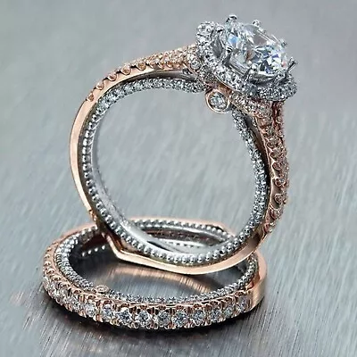 Promise Rings Rose Gold Round Color Set Ring Wedding Ring Set Diamond • $11.72