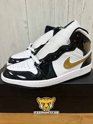 Air Jordan 1 Mid Patent Black White Gold Men 852542-007 GS BQ6931-007 • $110