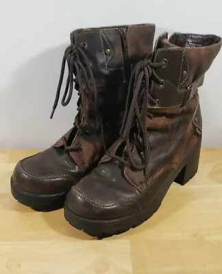 Mudd Vintage 90s Y2K Brown Leather Suede Platform Lace Boots Size 10 M • $45