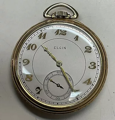 1940 Elgin Grade 315 Model 3 12s 15j Pocket Watch W/ 10K Gp Case Great Condition • $99