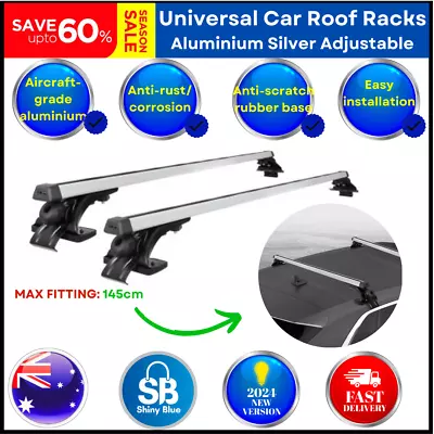 Universal Car Roof Rack 1450mm Cross Bars Aluminium Silver Adjustable Brackets C • $94.97