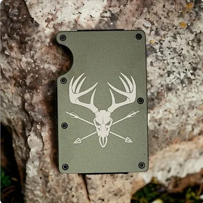 Custom Engraved In USA   Deer Head Arrow  Slim Wallet RFID Blocking Aluminum • $25.99