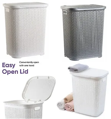 Large Plastic Laundry Basket Clothes Washing Bin Hamper Storage Organiser 55 L • £12.85