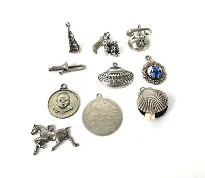 Charm Lot 10 Pcs Sterling Silver 925 Assorted Horse Phone Bear Native Oyster • $58.50